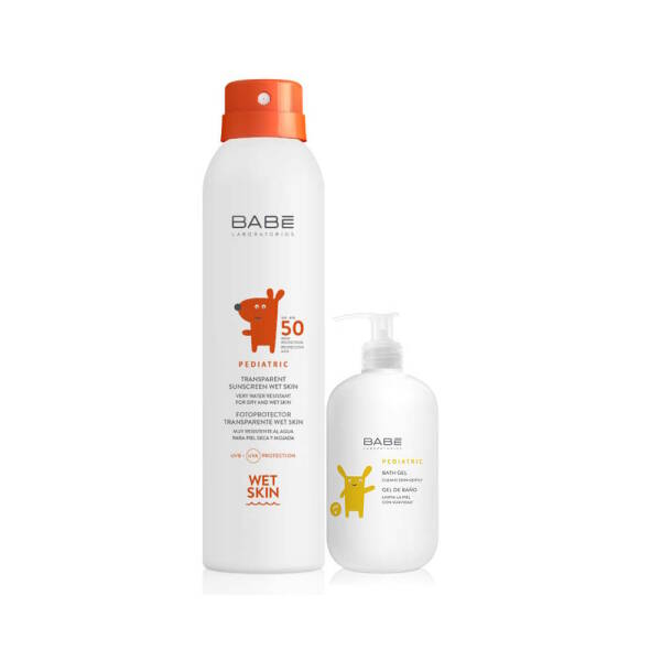 Babe Pediatric Islak Cilt İçin Güneş Koruyucu Sprey SPF50 200ml + Pediatric Duş Jeli 100ml Kofre - 1