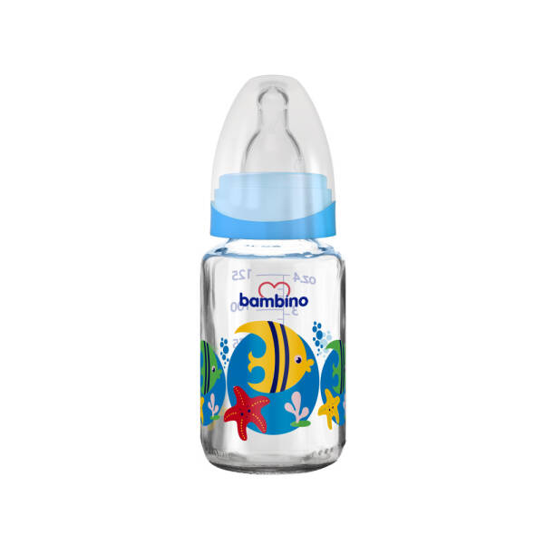 Bambino Cam Biberon 125ml 0+ Ay - Mavi - Balık Desenli - 1