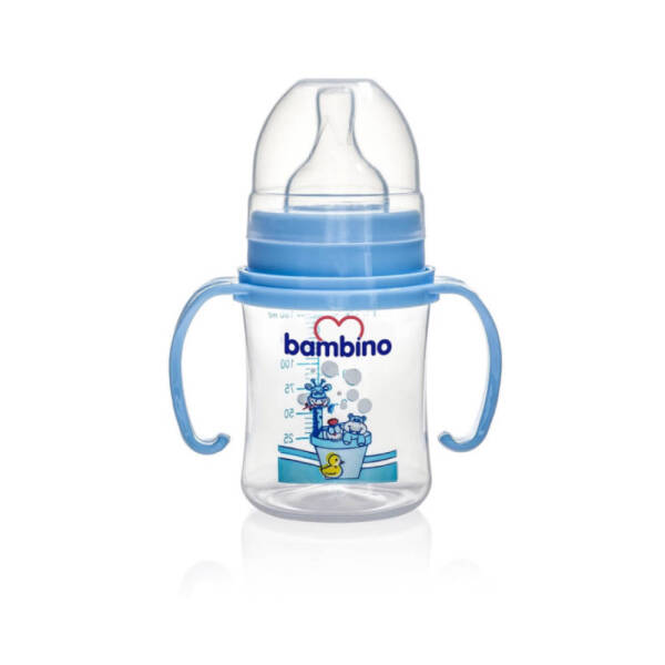 Bambino Kulplu PP Biberon 0 Ay Yavaş Akış 150ml 0+ Ay - Mavi - Hayvanlar - 1