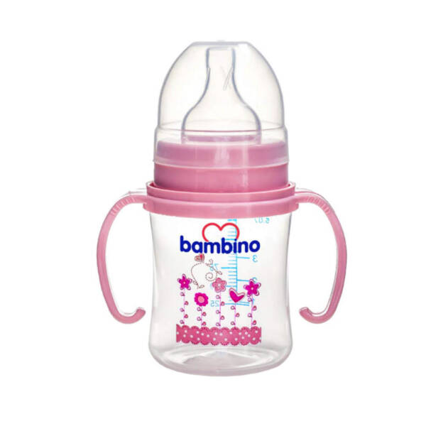 Bambino Kulplu PP Biberon 0 Ay Yavaş Akış 150ml 0+ Ay - Pembe - Çiçek - 1