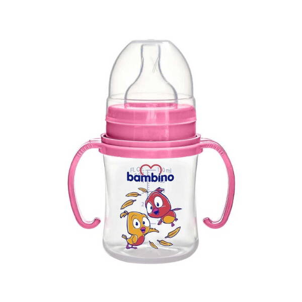 Bambino Kulplu PP Biberon 0 Ay Yavaş Akış 150ml 0+ Ay - Pembe - Civciv - 1