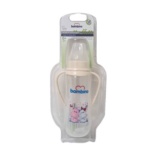 Bambino Natural PP Biberon 250ml 0+ Ay - Krem - Hipopotam - 1