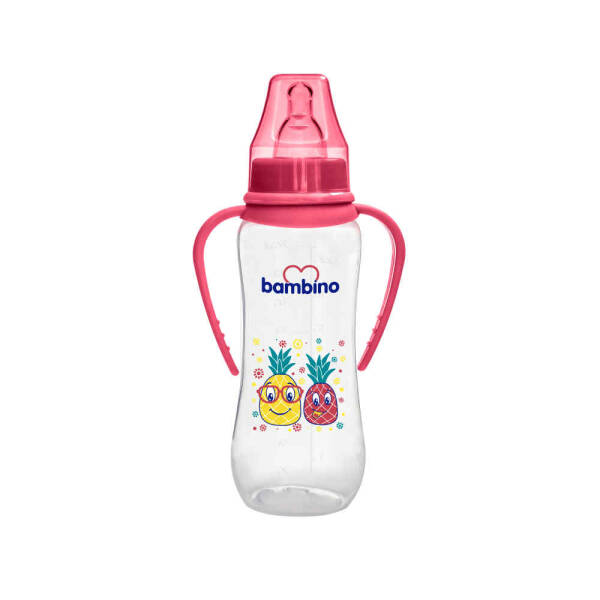 Bambino Natural PP Kulplu Biberon 250ml 0+ Ay - Kırmızı -Ananas - 1