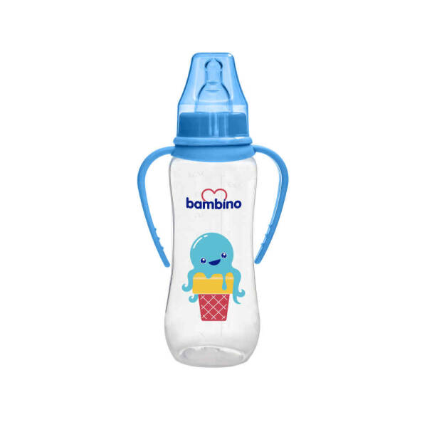 Bambino Natural PP Kulplu Biberon 250ml 0+ Ay - Mavi Ahtapot - 1