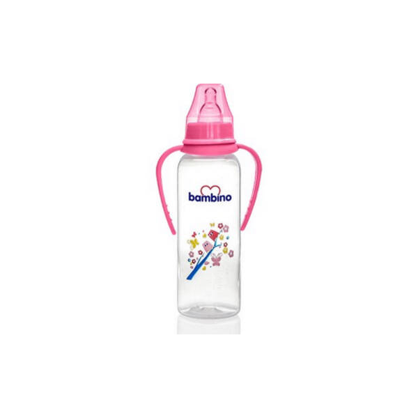 Bambino Natural PP Kulplu Biberon 250ml 0+ Ay - Pembe Kuşlu - 1