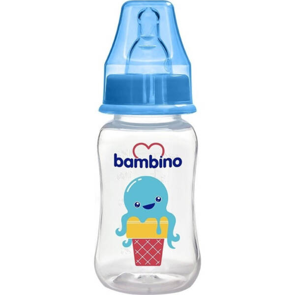 Bambino Oval Kavramalı PP Biberon 150ml - Mavi - Ahtapot - 1