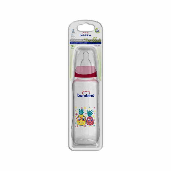 Bambino Oval Kavramalı PP Biberon 250ml 0+ Ay - Kırmızı - Ananas - 1