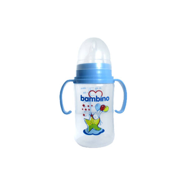 Bambino PP Kulplu Biberon 250ml 0+Ay - Mavi - Yıldız Desenli - 1