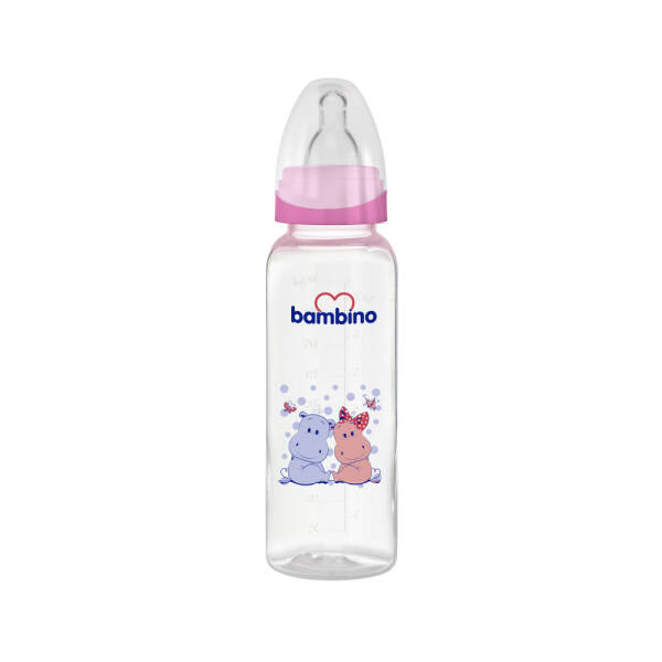 Bambino Standart PP Biberon 250ml 0+ Ay - Pembe - Hipopatam - 1