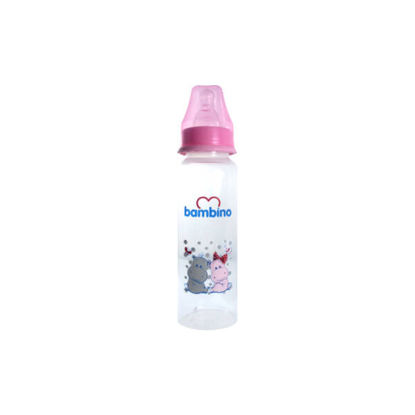 Bambino Standart PP Biberon 250ml 0+ Ay - Pembe - Hipopotam Desenli - 1