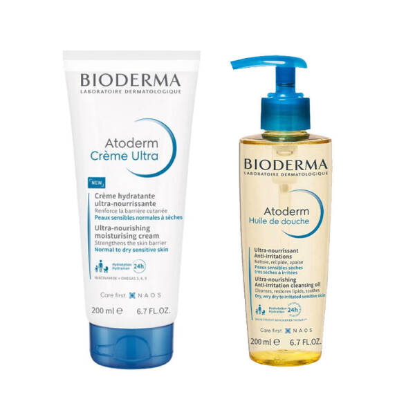 Bioderma Atoderm Cream 200ml + Shower Oil 200ml Set - 1
