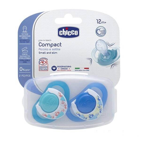 Chicco Emzik Physio Compact Erkek 2'li Silikon 12 Ay+ - 1