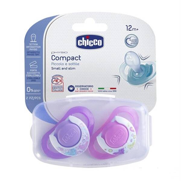 Chicco Emzik Physio Compact Kız 2'li Silikon 12 Ay+ - 1