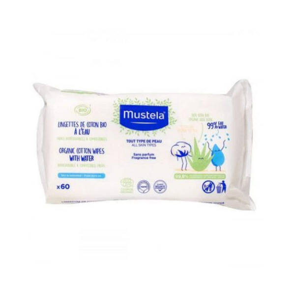 Mustela Organik Pamuklu Islak Mendil 60 Adet - 1