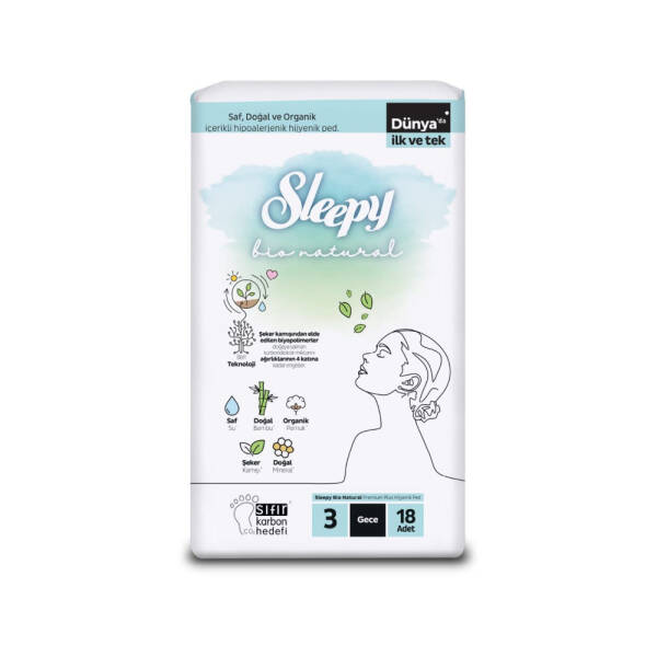 Sleepy Bio Natural Premium Plus Hijyenik Ped 3 Gece 18 Adet - 1