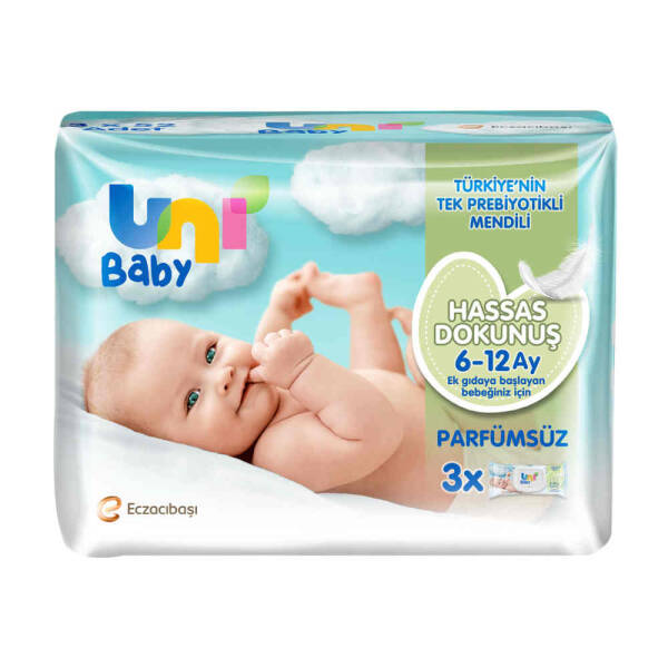 Uni Baby Hassas Dokunuş Islak Mendil Parfümsüz 6-12 Ay 3x52 Adet - 1