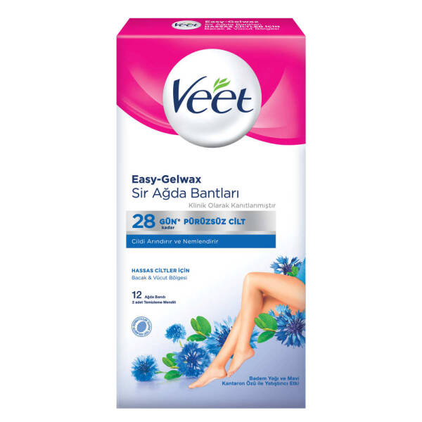 Veet Easy Gelwax Hassas Ciltere Özel Bacak ve Vücut Bölgesi Sir Ağda Bandı 12 Adet - 1