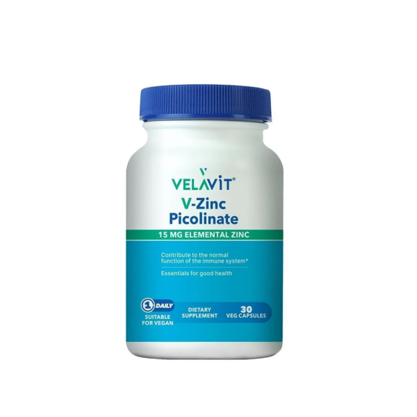 Velavit V-Zinc Picolinate 15 mg Elemental Çinko 30 Kapsül - 1