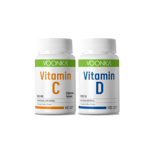 Voonka Vitamin C 500mg 62 Çiğneme Tableti + Voonka Vitamin D3 1000IU 102 Kapsül - 1