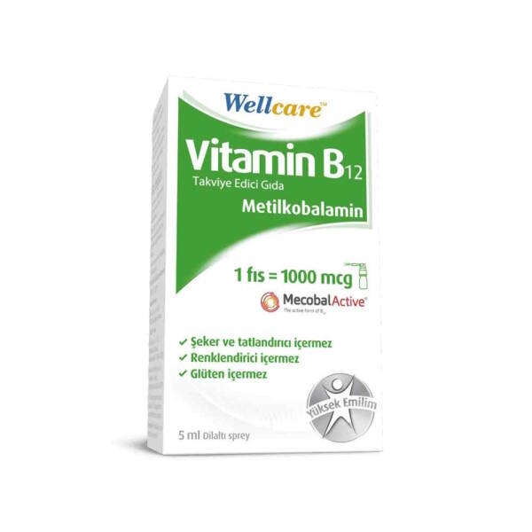 Wellcare Vitamin B12 Metilkobalamin 1000mcg 5ml Dilaltı Spray - 1